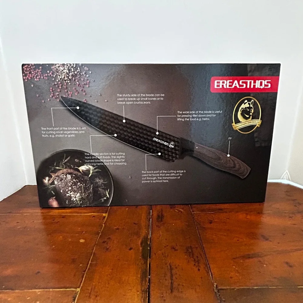 EREASTHQS Knife Set Black 6 Piece Non-Stick Wood Grain Handle New